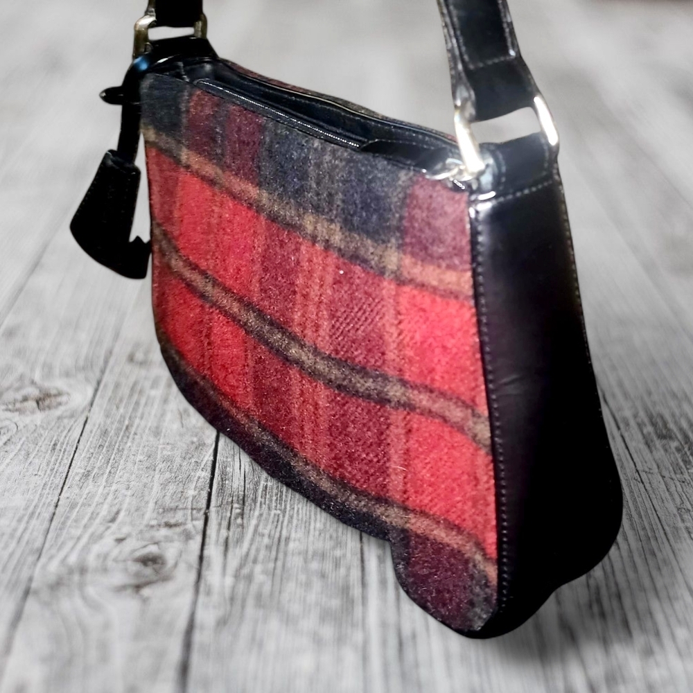 Eddie Bauer 100% WoolPlaid Mini Purse Handbag Leather Trim Small Women's - Picture 3 of 12